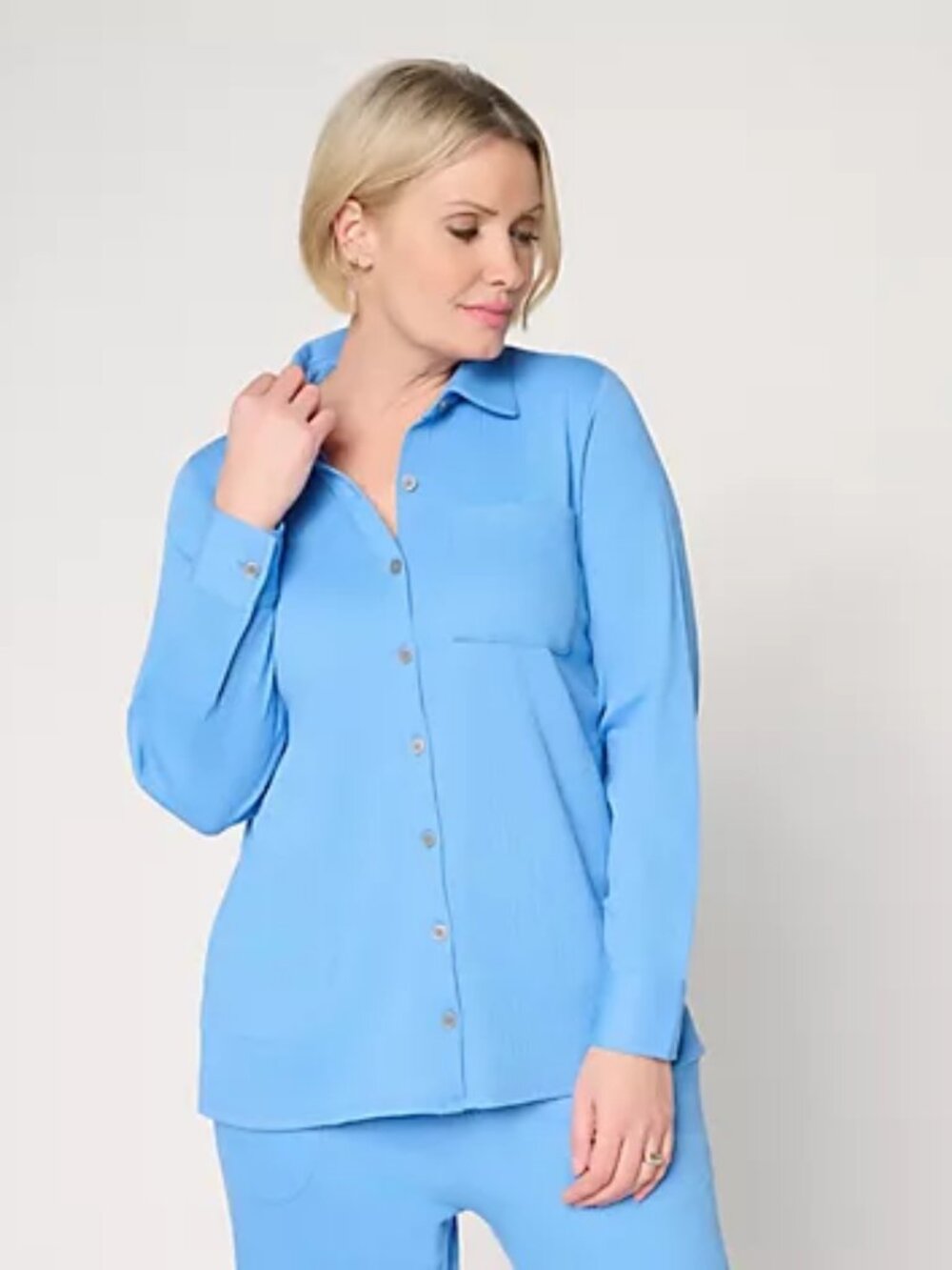 Belle by Kim Gravel Regular Packabelle Big Shirt with Pockets, Marina Sz M a7215